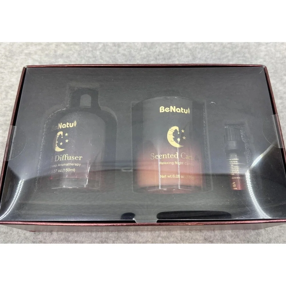 BeNatu Dreamy Nights Trio Lavender Candle Diffuser Essential Oil Gift Set